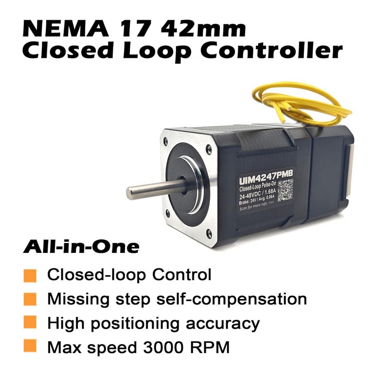 UIROBOT NEMA17 Integrated Closed Loop Stepper Motor,Pulse Direction Control Interface,Built-in Encoder & Motion Controller & Driver & Brake,for CNC,3D Printer,Max0.43Nm,1.7A,24-48VDC (UIM4247PMB) - Image 2